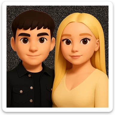 Slightly increase the volume of the upper body of the girl, slightly turn her to face forward, and make the skin color uniform. Maintain the cartoonish 3D avatar style as in the reference image. sticker
