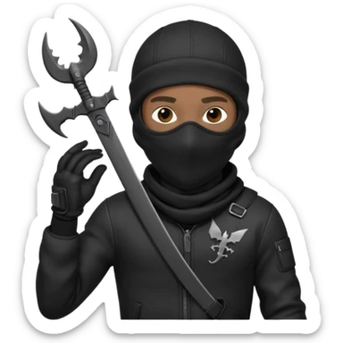 A young African male wearing a ski mask in full black clothing, holding a micro Draco in the air carelessly sticker
