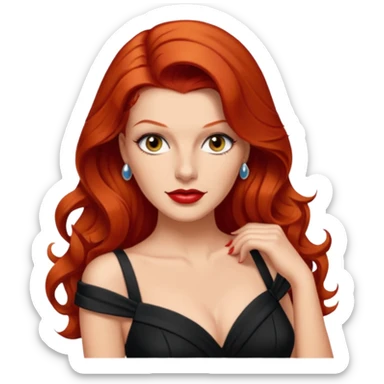 Rita Hayworth with long red hair, hazel eyes, black outfit sticker