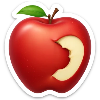Red apple with a bite sticker