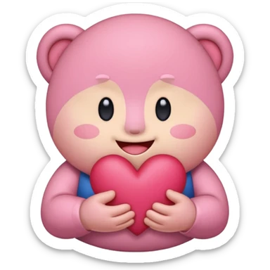 create a chibi sticker of Kirby smiling with a heart in his hands sticker