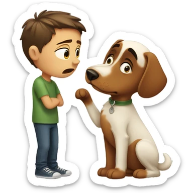 boy cry and talk with dog pepe sticker