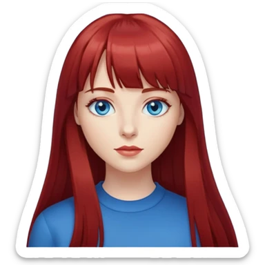 Mulher de cabelo liso longo vermelho escuro com franja e olhos azuis sticker