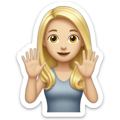 white skin girl with blonde hair showing ONLY THREE out of five fingers up on her ONE hand sticker