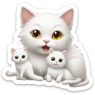 White cat with 2 baby cats sticker