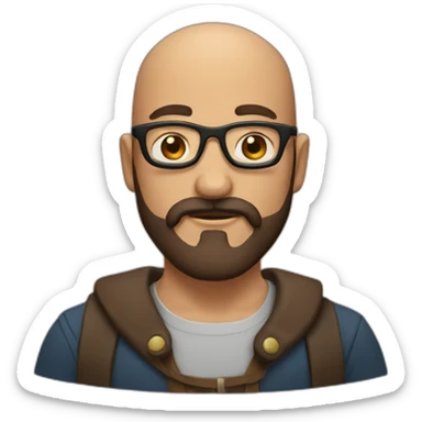 Man with brown viking beard and moustache with glasses and bald spot sticker