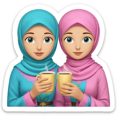 Turkish beautiful finish Konya three girls blue eyes with pink rose and turkis butter yellow hijab islamic dress and had on her hand turkish coffee   sticker