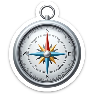 The standard iOS compass emoji 🧭 with a white ribbon threaded through the metal loop at the top of the compass sticker