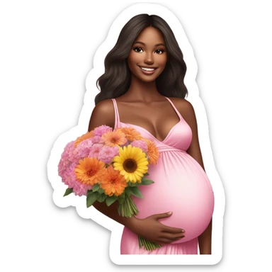 Realistic Photo of a Victoria secret model pregnant posing with flowers at her baby shower  sticker