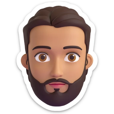3d male character with olive complexion, brown eyes, medium beard, and connected eyebrows sticker