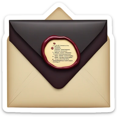 black envelope with burgundy wax seal sticker