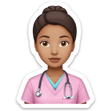 Dark brown woman in Light pink scrubs sticker