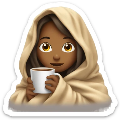 girl inside a blanket sipping coffee eyes closed sticker
