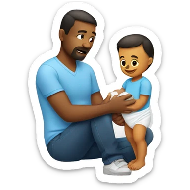 Father changing a baby diaper  sticker