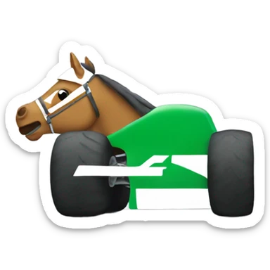 A horse hugging a formula 1 car sticker