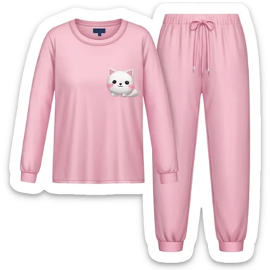  pink ozy two-piece pajama set with a soft fabric texture, long-sleeve top and pants, cute and comfy design, folded or on a hanger, pastel tones, realistic style, isolated on transp sticker
