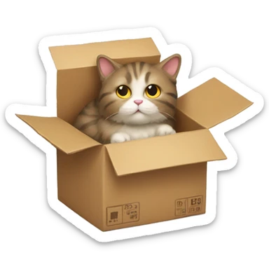 fluffy cat stuck in a parcel box sticker