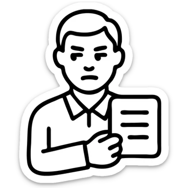 man committing loan perjury, with a document and shifty eyes sticker