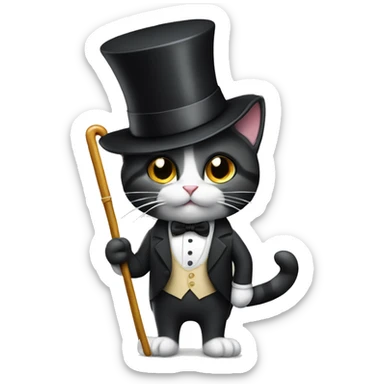 A cat in a top hat, tuxedo and with a cane in his hand sticker