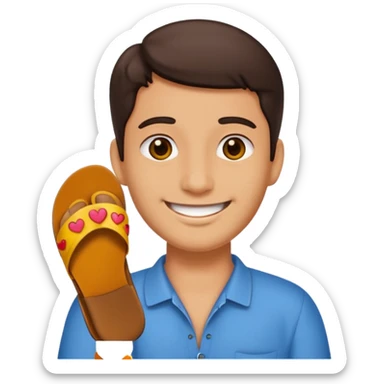 Smile, emoji, holding a chappal sticker