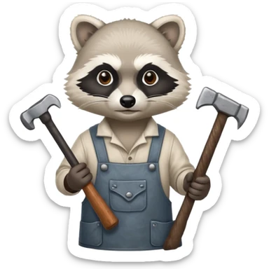 dirty blacksmith white racoon holding hammer sticker