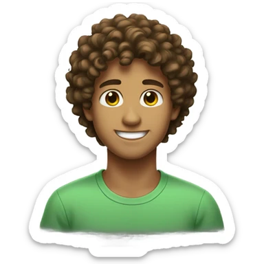 face of 20 year-old guy with slight tan skin, curly brown hair, brown/slightly green eyes, nice smile,  sticker