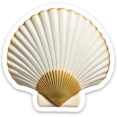 A symmetrical scallop shell with a bold black outline, featuring a fan-like shape with multiple curved ridges radiating from a central point at the base. The ridges are evenly spaced and slightly tapered, becoming narrower as they extend outward. The shell has a gently curved top edge with subtle, rounded points where the ridges meet the outer edge. The base of the shell has a small, slightly pointed indentation, representing the hinge where a real scallop shell would open. The design is minimalistic, without shading or extra details, focusing solely on the clean, structured outline. sticker