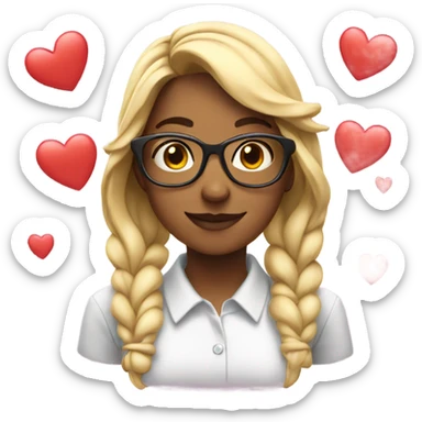 nerd girl with hearts all around her sticker