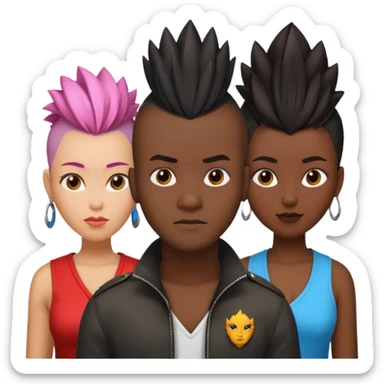 Black man with mohawk with two women one black one Chinese  sticker