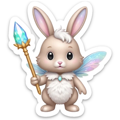 White Fairy glitter bunny with wand  sticker