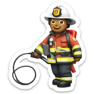 Firefighter holding charging cable sticker