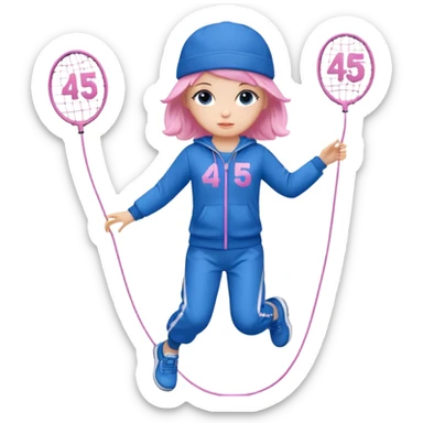 three big emojis: 👧🏻🎀 (doll girl), 😀👕4️⃣5️⃣6️⃣🤾 (player jumping rope in tracksuit 456), 👦🏻🧢 (boy with cap). sticker