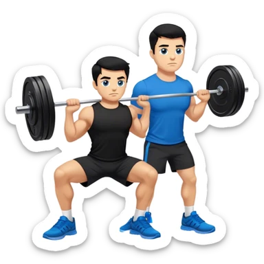 tanned man black shorts black t shirt blue shoes barbell squats sticker