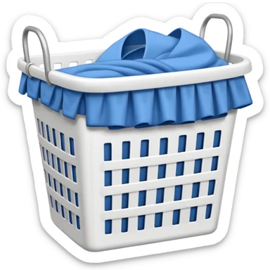 white LAUNDRY BASKET WITH FOLDED blue CLOTHES sticker