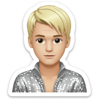 Aaron Carter with blonde hair, silver sequin outfit sticker
