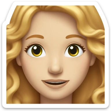 Strawberry blonde woman 30s green eyes with beautiful smile. Long wavy hair. Small breasts.  sticker