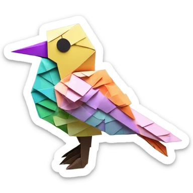 Origami pixel Minecraft bird made of patterned paper flowers newspaper cuttings roses flowers tropical sticker