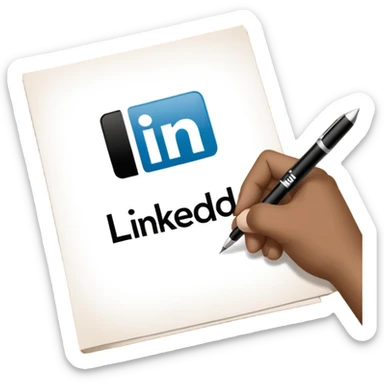 A hand writing a paper with the LinkedIn logo on it sticker