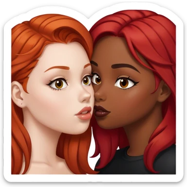 white red hair girl and black brown hair girl kissing sticker