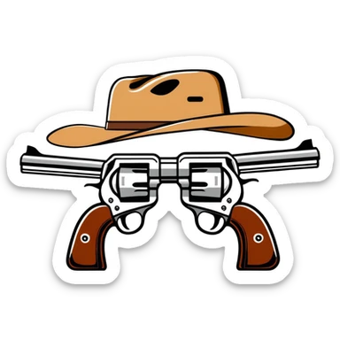 Old time western movie scene with the words Double gun in bold letters sticker