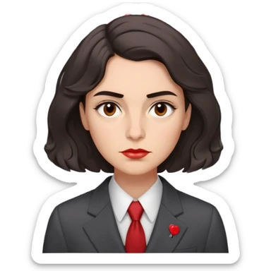 Gender: Non-binary Hair: Medium-length wavy bob, deep brown Face: Tense jawline, single vertical brow wrinkle Clothes: Tailored charcoal suit Action: Pinning deadlines on calendar with red pins sticker