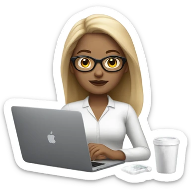 a white woman, basic style with simple, natural hair and minimal makeup, with glasses and macbook, and accessorizes with a watch , reflecting modern practicality. sticker
