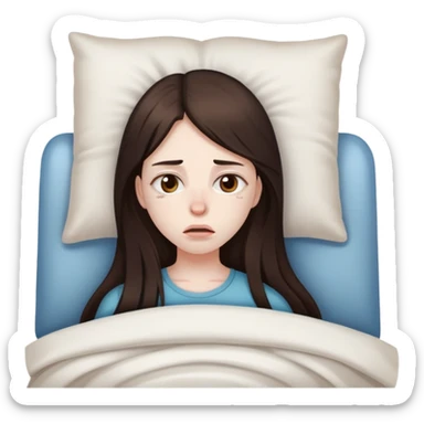 girl with long dark brown hair and pale skin sick and tired and hungover sticker