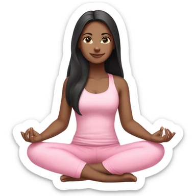Brunette long black hair yoga beautiful girl in light pink pink pink clothes sitting on a yoga mat sticker