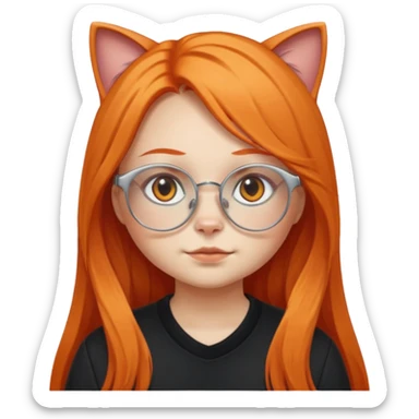 girl with chubby cheeks, very long orange hair, and silver cat-eyed glasses. B lack clothes.  sticker