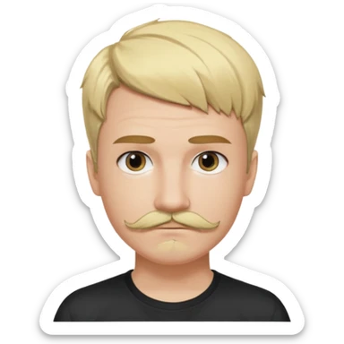 Style : Manga détaillé façon Metal Gear Solid — lignes nettes, ombres douces, couleurs vives. Personnage : cache-œil noir à gauche, cheveux blonds mi-courts avec côtés foncés, yeux marron, moustache fine, sweat clair.  sticker