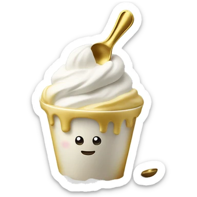 frozen yogurt in a cup with a golden spoon  sticker