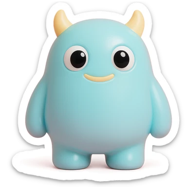 cute monster with round body, big eyes, small horns, pastel colors, toy-like sticker