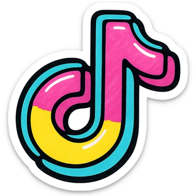 puffy cartoonish blue TikTok logo with bold outlines, deep shadows, bright highlights, outlined colorful style, no background, only rounded symbol sticker