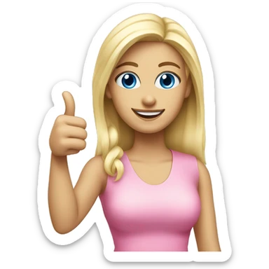 Beautiful blonde blue eyed woman giving thumbs up wearing pink sticker